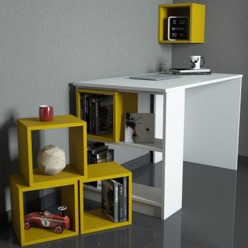 Box Çalışma Masası - Beyaz / Sarı