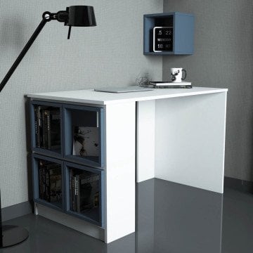 Box Çalışma Masası - Beyaz / Mavi