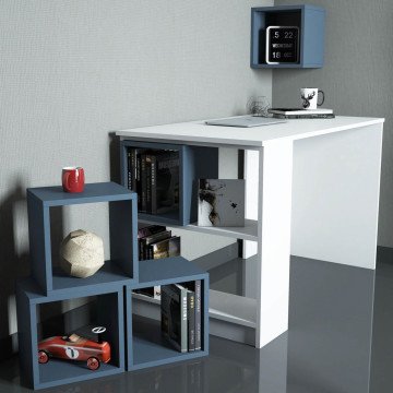 Box Çalışma Masası - Beyaz / Mavi