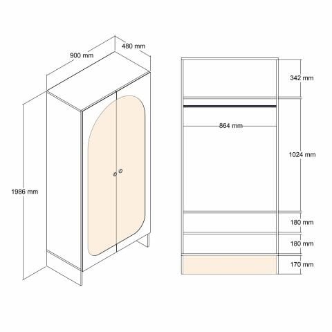 Münih 2 Kapılı (1) - Gardırop - Krem / Yunus