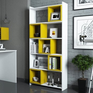 Box Kitaplık - Beyaz / Sarı
