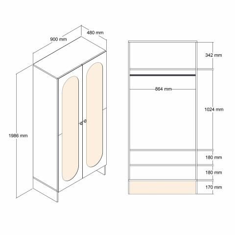 Münih 2 Kapılı (2) - Gardırop - Krem / Traverten