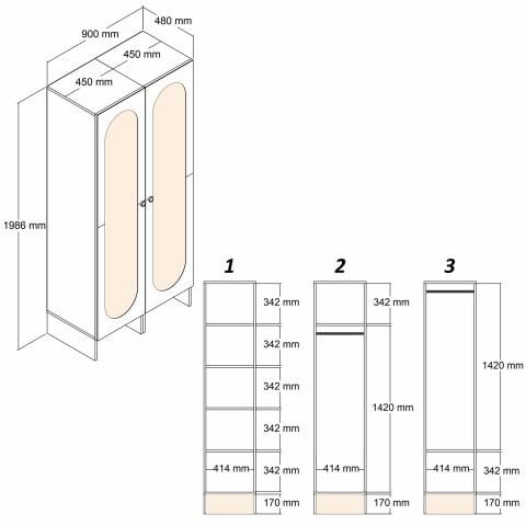 Münih 2 Kapılı (33) - Gardırop - Krem / Traverten