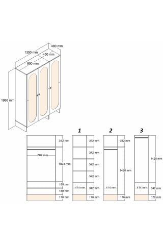 Münih 3 Kapılı (23) - Gardırop - Krem / Traverten