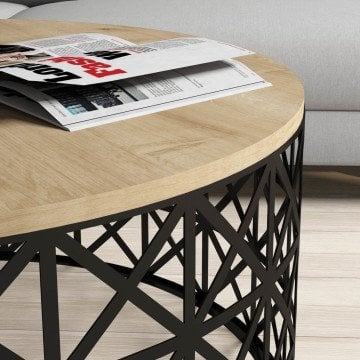 Selin Metal Ferforje Orta Sehpa - Meşe