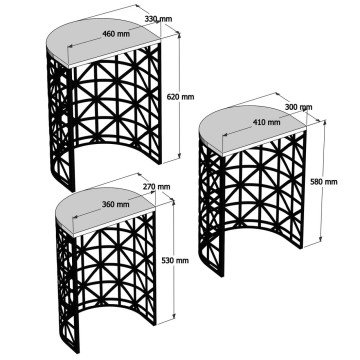 Stil Metal Ferforje 3Lü Zigon Sehpa - Beyaz