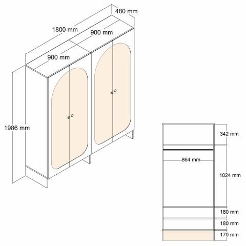 Münih 4 Kapılı (11) - Gardırop - Krem / Traverten