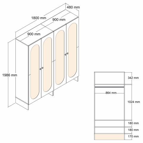 Münih 4 Kapılı (22) - Gardırop - Krem / Traverten