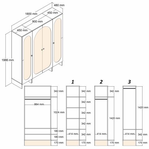 Münih 4 Kapılı (313) - Gardırop - Krem / Yunus