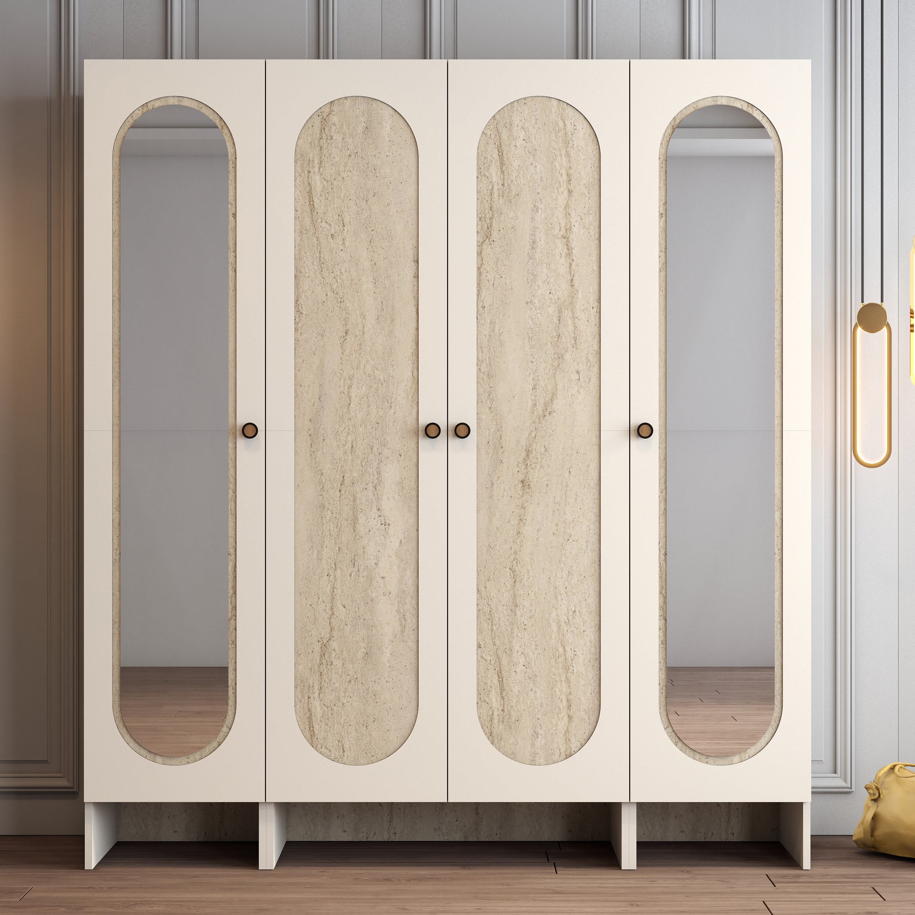 Münih 4 Kapılı (323) - Gardırop - Krem / Traverten