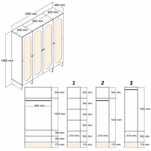 Münih 4 Kapılı (424) - Gardırop - Krem / Traverten