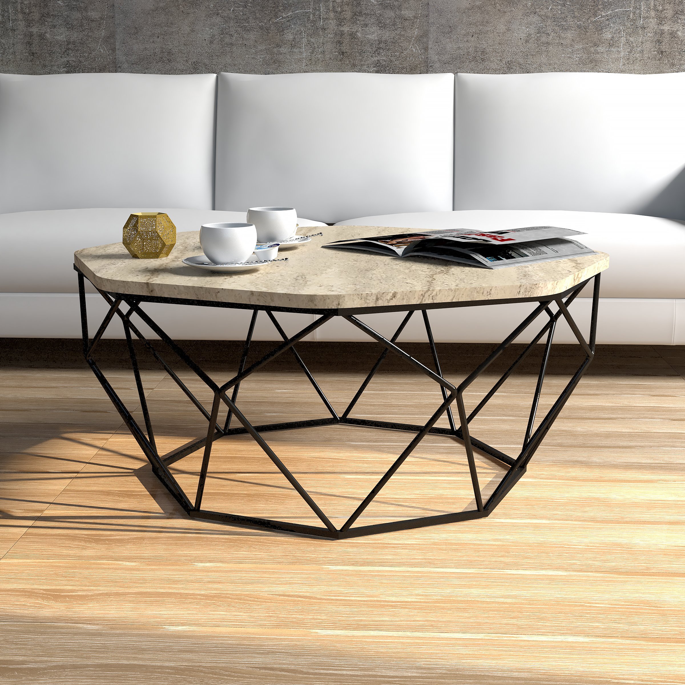 Diamond Metal Ayaklı Orta Sehpa - Traverten