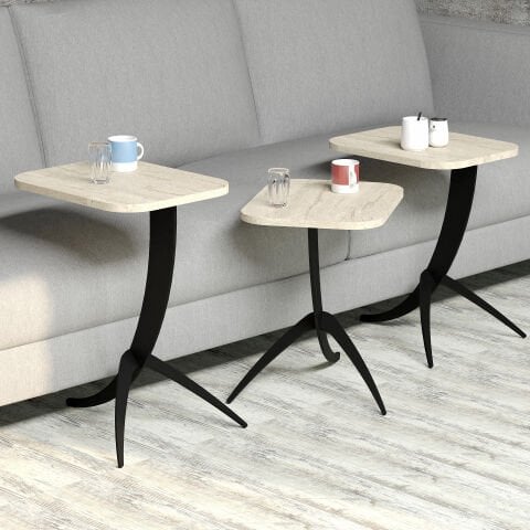 Pion Metal Ayaklı 3 Lü Zigon Sehpa - Traverten