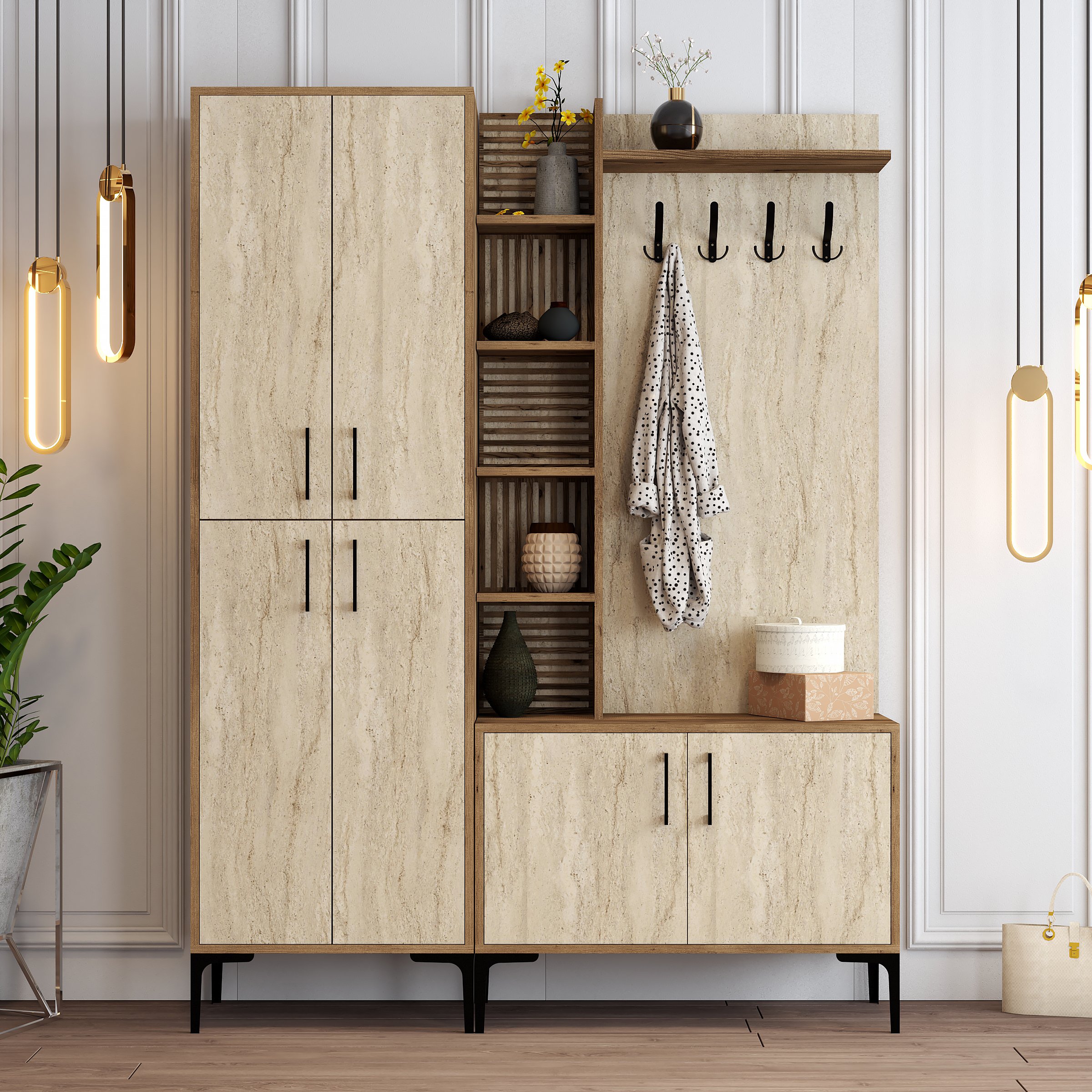 Variant Viyana Da Portmanto - Ceviz / Traverten