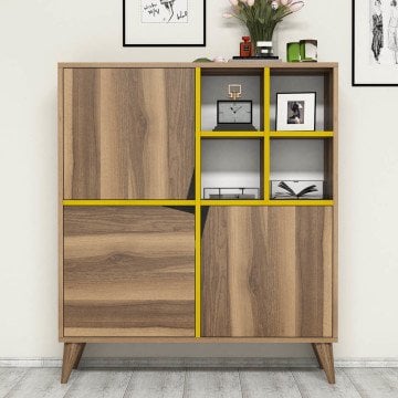 Variant Pulse Çok Amaçlı Dolap-Kitaplık - Ceviz/Sarı