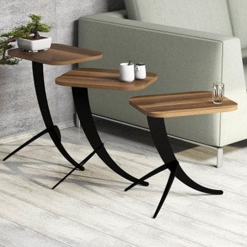 Pion Metal Ayaklı 3 Lü Zigon Sehpa - Ceviz
