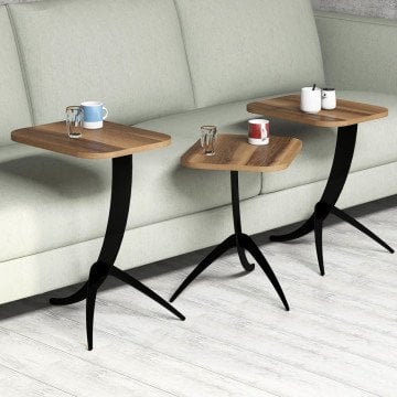 Pion Metal Ayaklı 3 Lü Zigon Sehpa - Ceviz