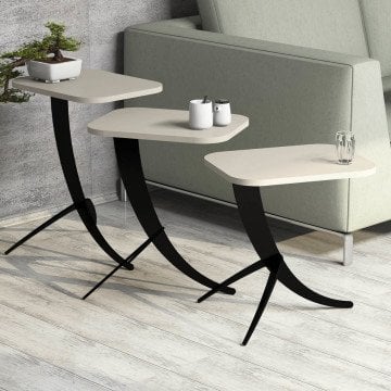 Pion Metal Ayaklı 3 Lü Zigon Sehpa - Krem