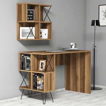 Extra Duvar Raflı Çalışma Masası - Ceviz
