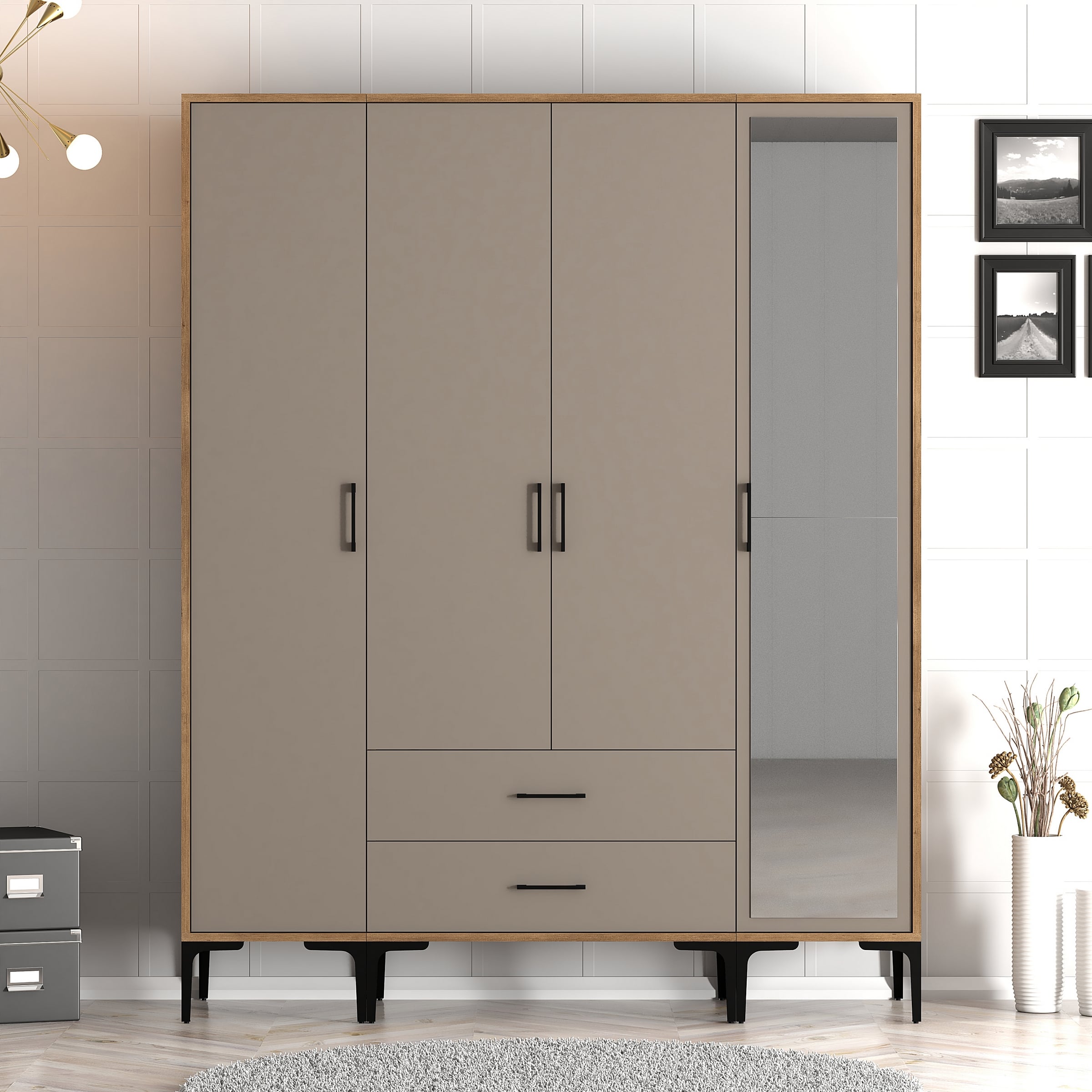 Kumsal 4 Kapılı (STR) Gardırop - Ceviz / Atlas