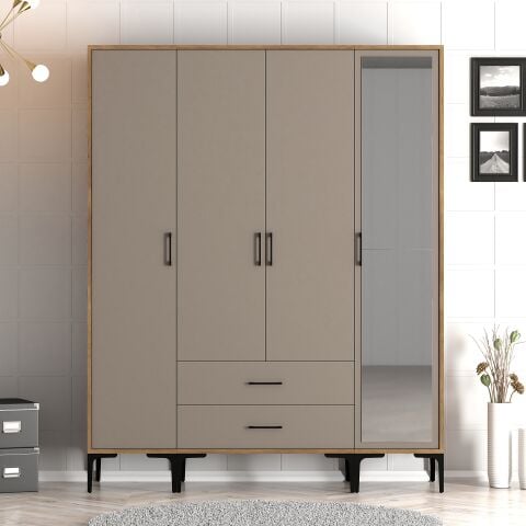 Kumsal 4 Kapılı (STR) Gardırop - Ceviz / Atlas