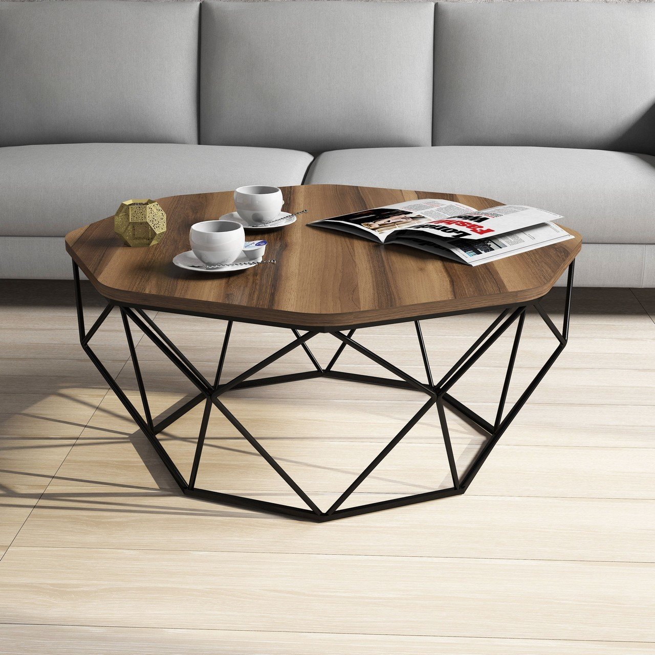 Diamond Metal Ayaklı Orta Sehpa - Ceviz