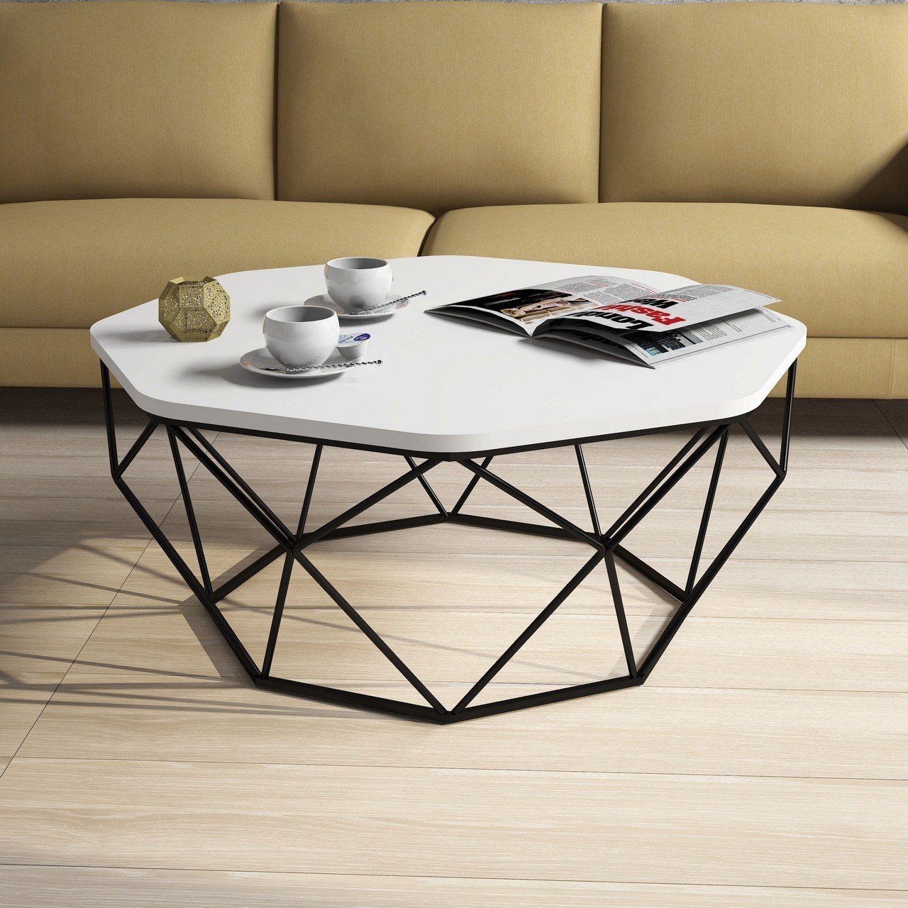 Diamond Metal Ayaklı Orta Sehpa - Beyaz