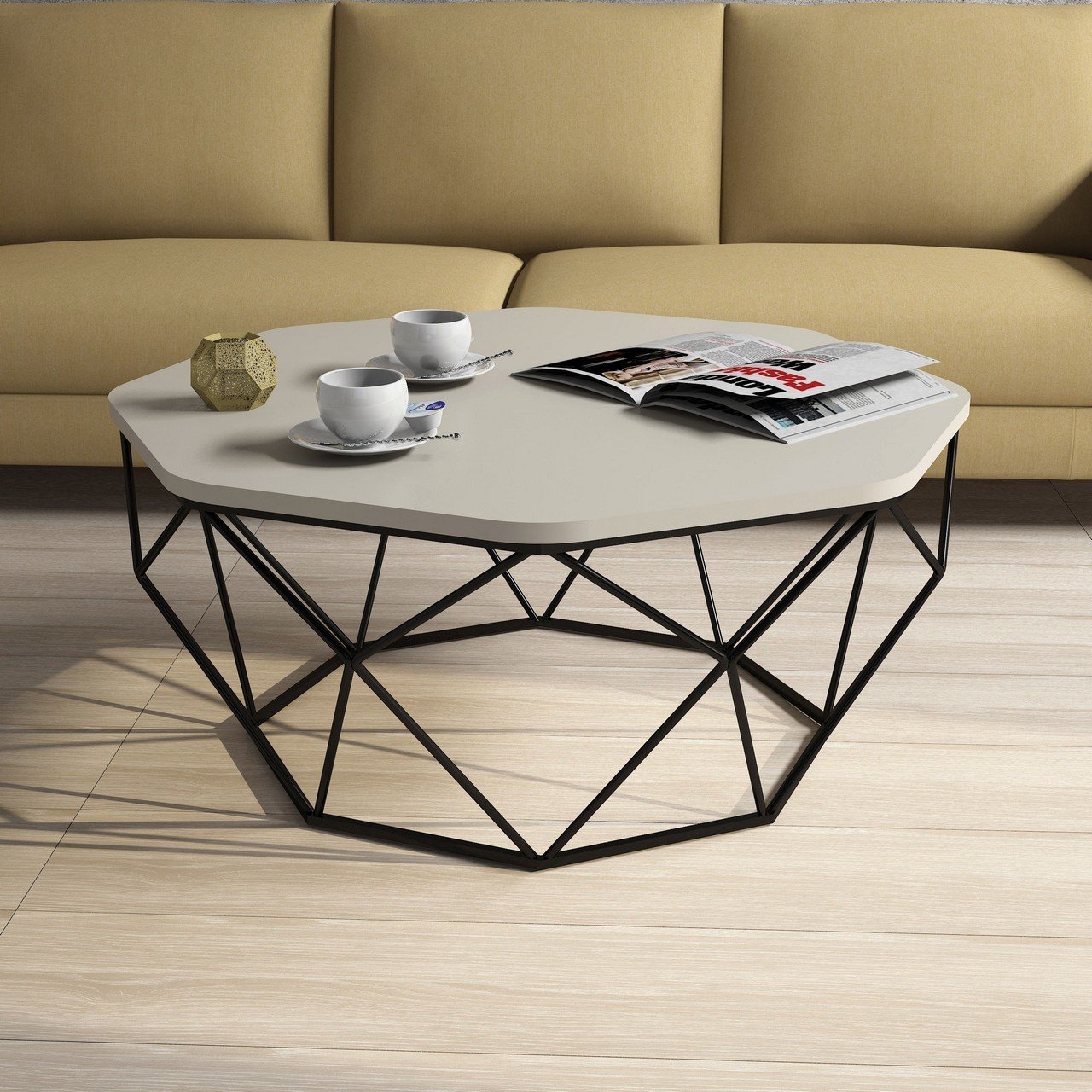Diamond Metal Ayaklı Orta Sehpa - Krem