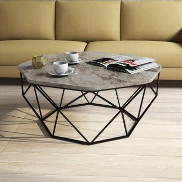 Diamond Metal Ayaklı Orta Sehpa - Beyaz Mermer