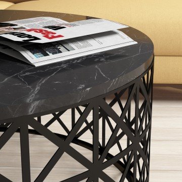 Selin Metal Ferforje Orta Sehpa - Siyah Mermer