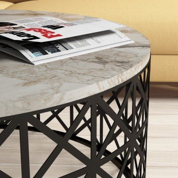 Selin Metal Ferforje Orta Sehpa - Beyaz Mermer