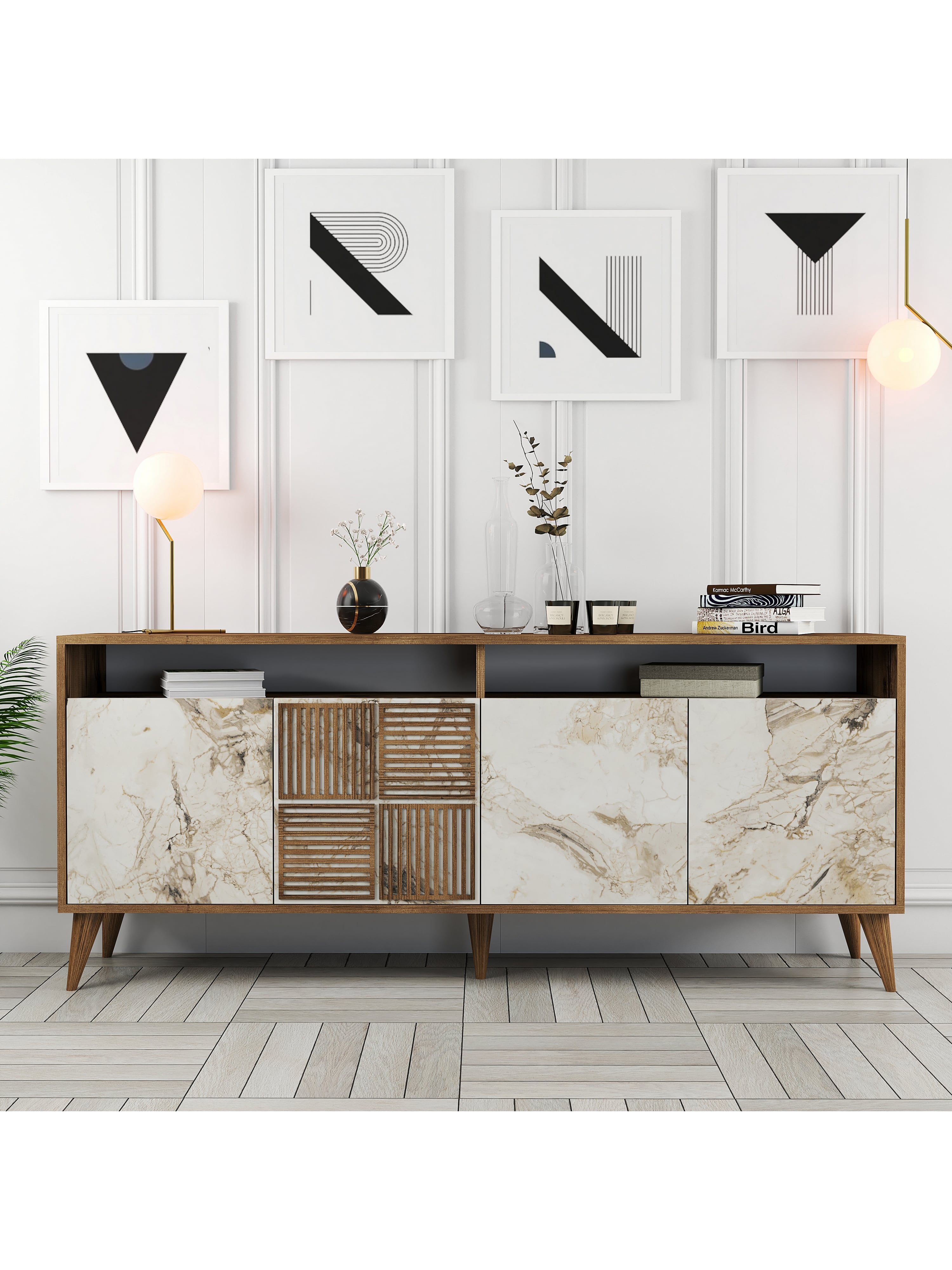 Variant Milan Konsol - Ceviz / Beyaz Mermer