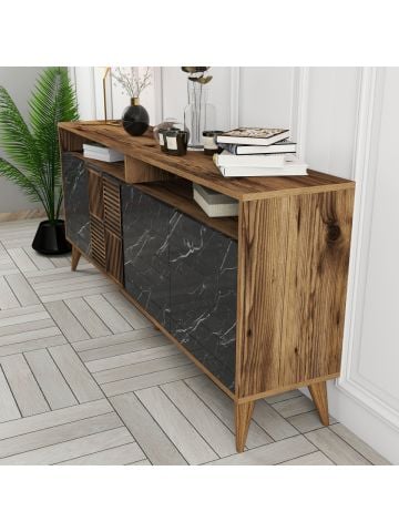 Variant Milan Konsol - Ceviz / Siyah Mermer