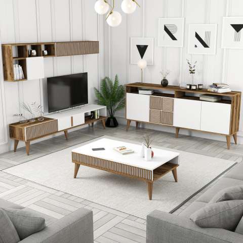 Milan 3'lü Salon Takımı - Ceviz / Beyaz