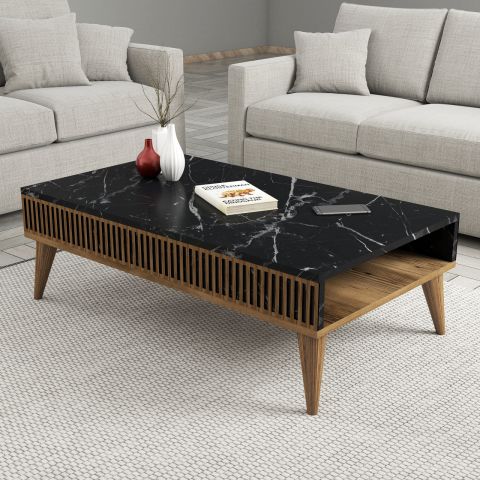 Milan 3'lü Salon Takımı - Ceviz / Siyah Mermer