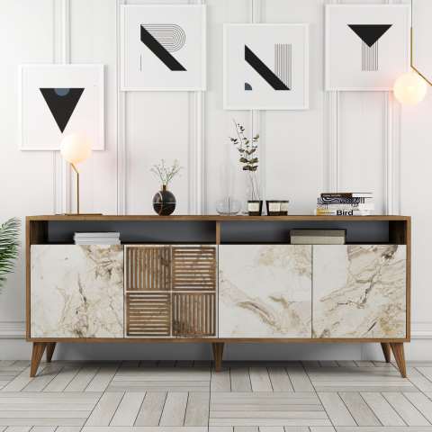 Milan 3'lü Salon Takımı - Ceviz / Beyaz Mermer