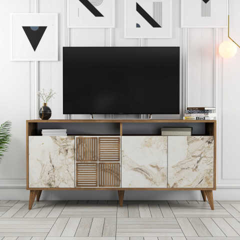 Milan 160 cm Konsol - Ceviz / Beyaz Mermer
