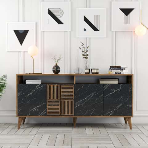 Milan 160 cm Konsol - Ceviz / Siyah Mermer