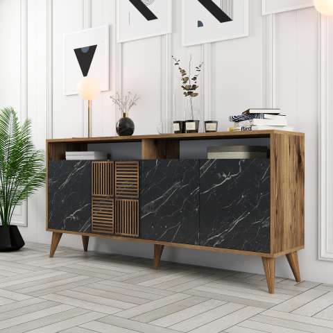 Milan 160 cm Konsol - Ceviz / Siyah Mermer