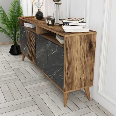 Milan 160 cm Konsol - Ceviz / Siyah Mermer