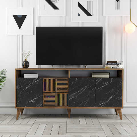 Milan 160 cm Konsol - Ceviz / Siyah Mermer
