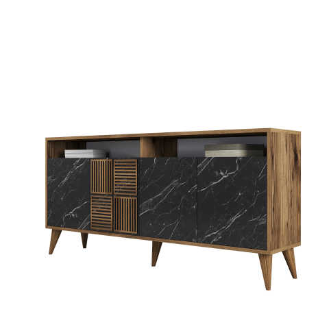 Milan 160 cm Konsol - Ceviz / Siyah Mermer