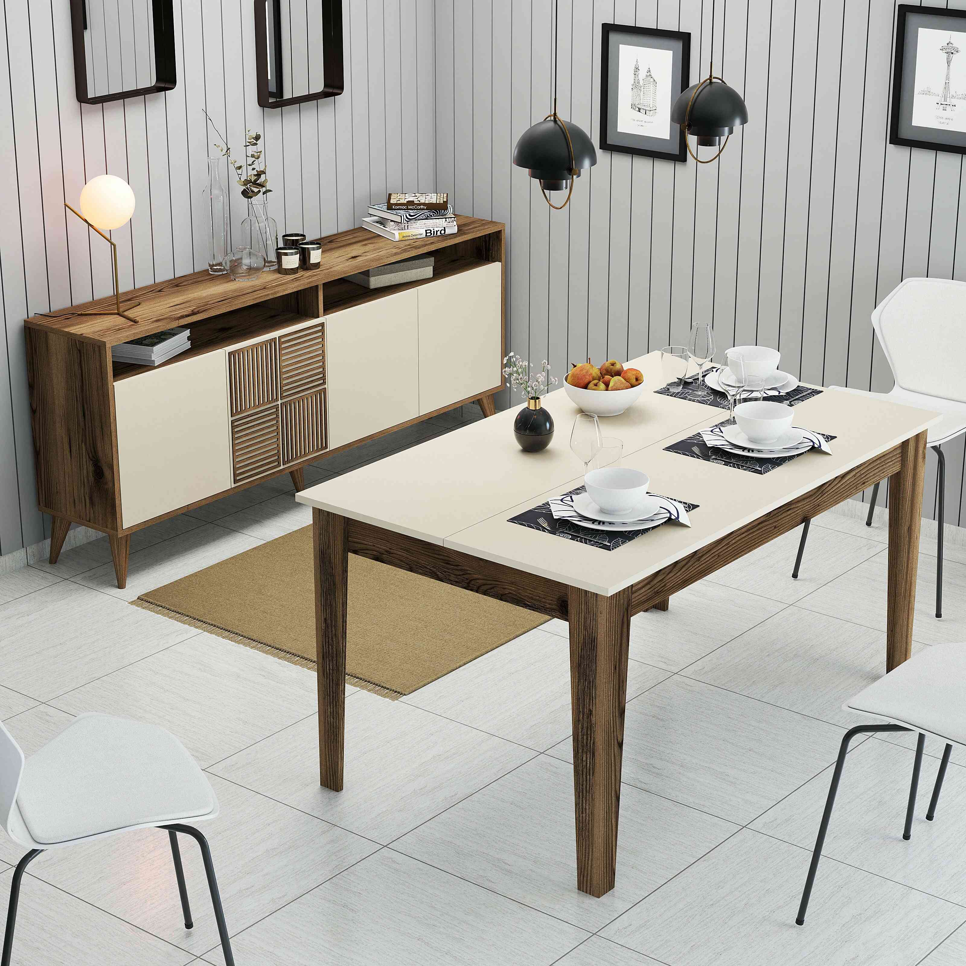Milan Yemek Odası Takımı - Ceviz / Krem
