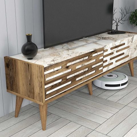 Variant Valensiya 140Cm Tv Ünitesi - Ceviz / Beyaz Mermer