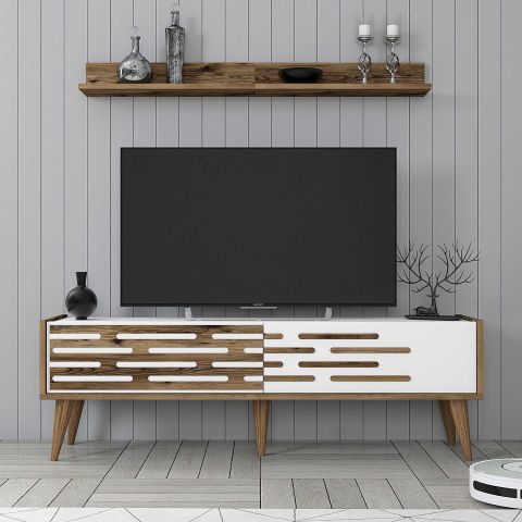 Variant Valensiya 140Cm Tv Ünitesi Ve Orta Sehpa Takımı - Ceviz / Beyaz