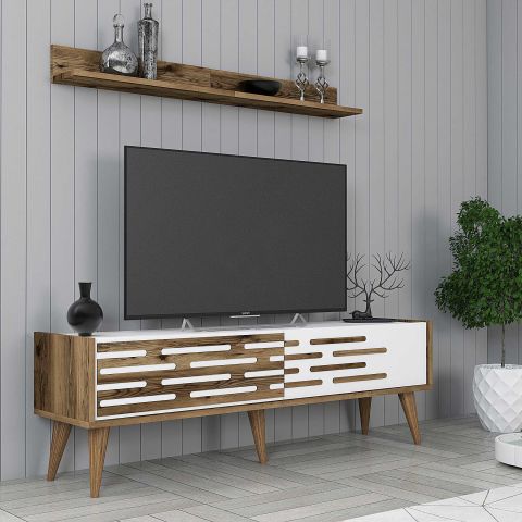 Variant Valensiya 140Cm Tv Ünitesi Ve Orta Sehpa Takımı - Ceviz / Beyaz