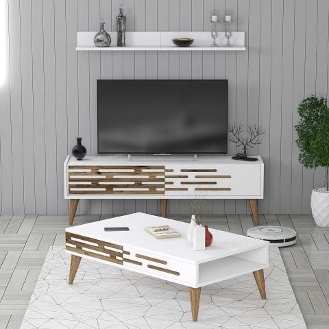 Variant Valensiya 140Cm Tv Ünitesi Ve Orta Sehpa Takımı - Beyaz / Beyaz