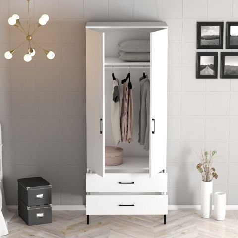 Kumsal 2 Kapılı (T) Gardırop - Beyaz / Beyaz